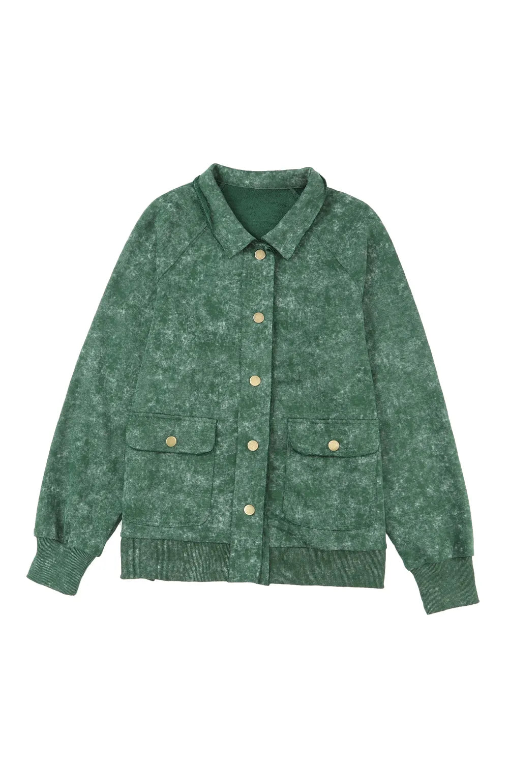 Green Vintage Washed Flap Pocket Button Shacket - Chic Meadow Boutique 