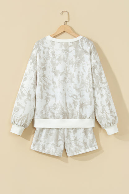 Khaki Woodland Camouflage Long Sleeve Top and Shorts Set