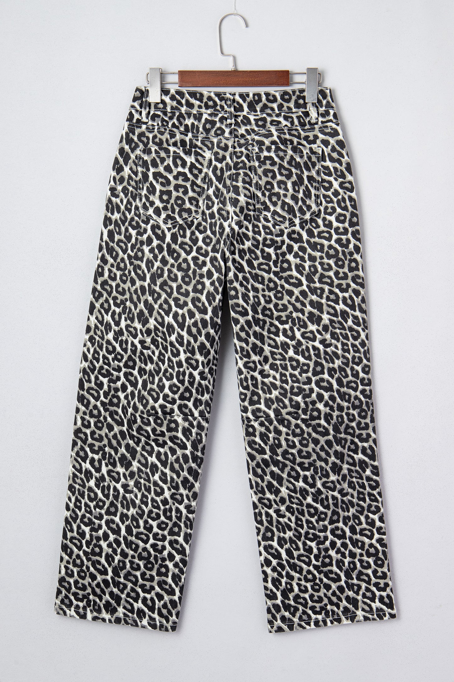 Black Leopard Print Barrel Jeans