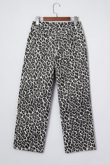 Black Leopard Print Barrel Jeans
