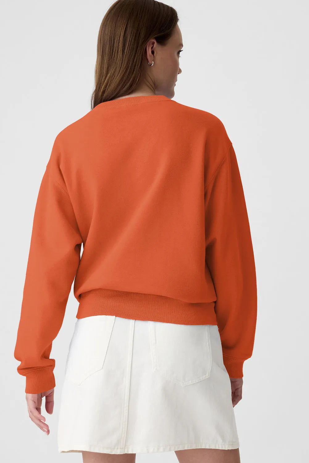 Orange Plain Drop Shoulder Crewneck Pullover Sweatshirt - Chic Meadow Boutique 