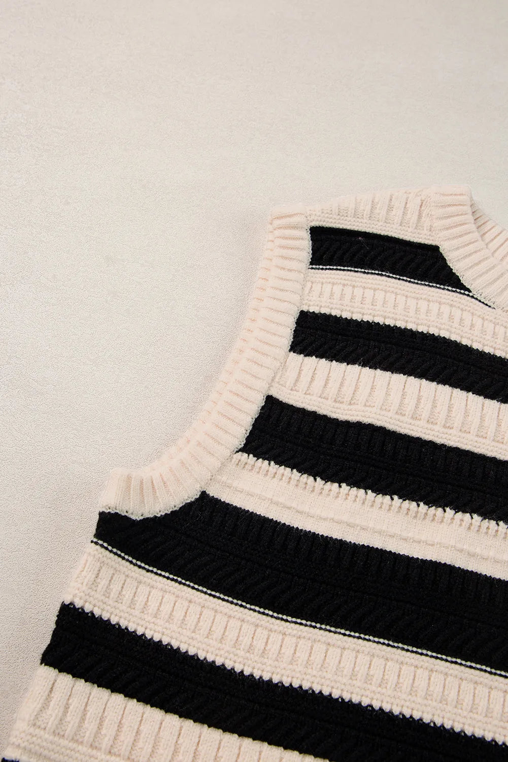 Black Stripe Ribbed Trim Knitted Sweater Vest - Chic Meadow Boutique 