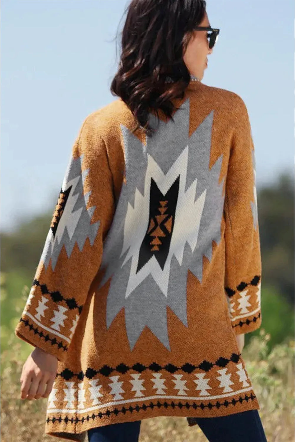 Gold Flame Aztec Graphic Open-Front Cardigan - Chic Meadow Boutique 