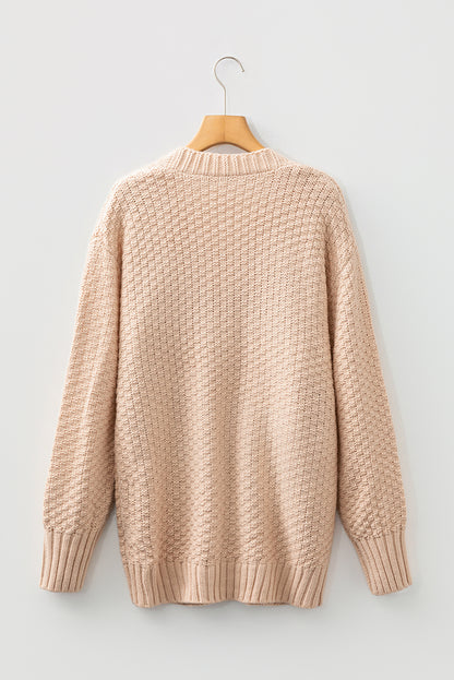 Smoke Gray Open Front Knitted Denim Pocket Patchwork Cardigan