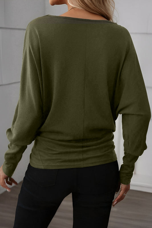 Four Leaf Clover Solid Color Extended Cuffs Long Sleeve Top