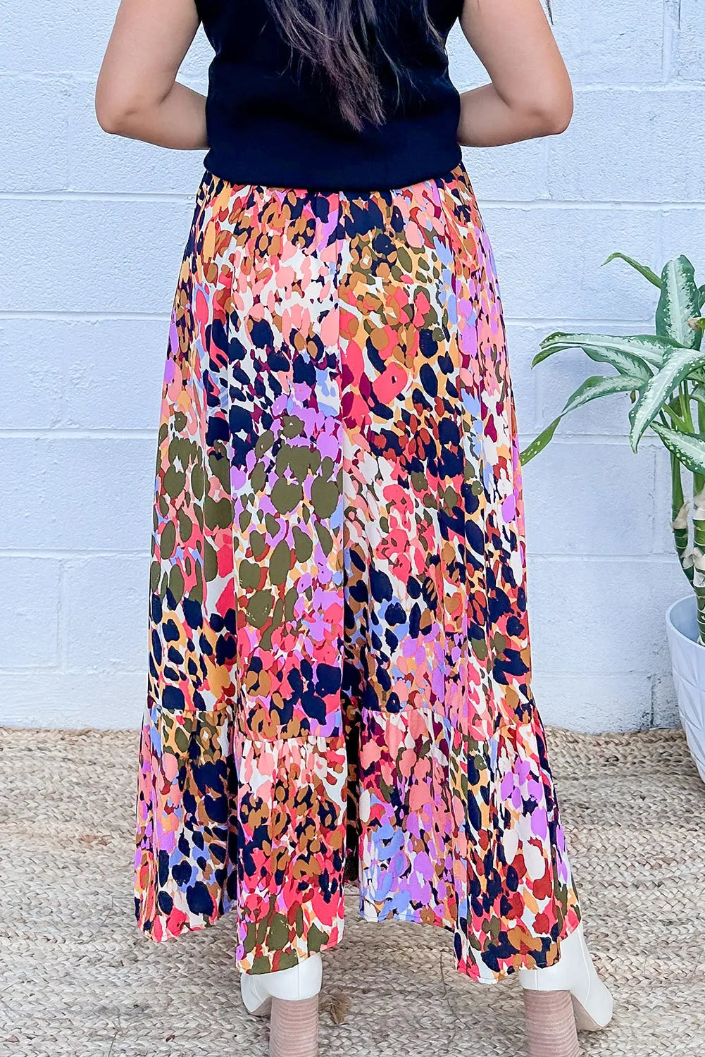 White Abstract Floral Print Ruffled High Waist Maxi Skirt - Chic Meadow Boutique 