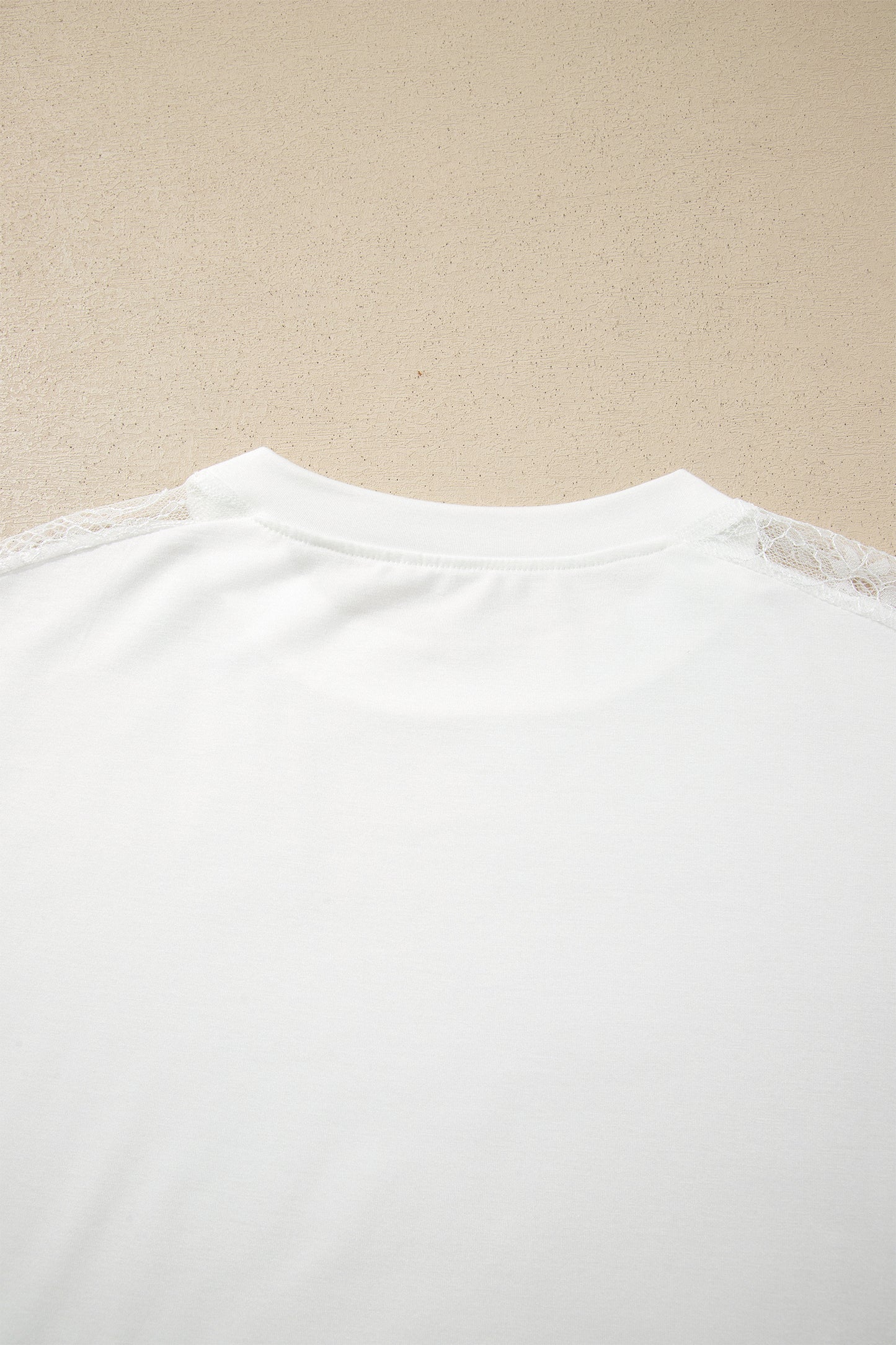 White Lace Patchwork Round Neck Casual Long Sleeve Top
