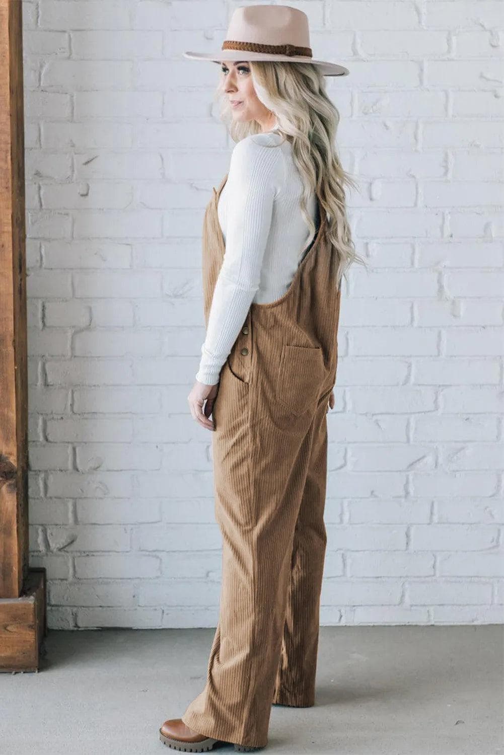 Bottoms/Jumpsuits & Rompers Gray Morn Solid Pocketed Loose Fit Corduroy Overall