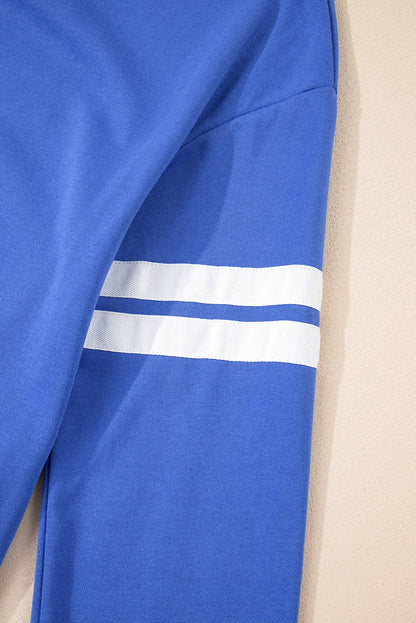 Sky Blue Varsity Contrast Banded Sleeve Shift Sweatshirt Dress
