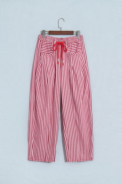 Red Stripe Drawstring Casual Loose Pants