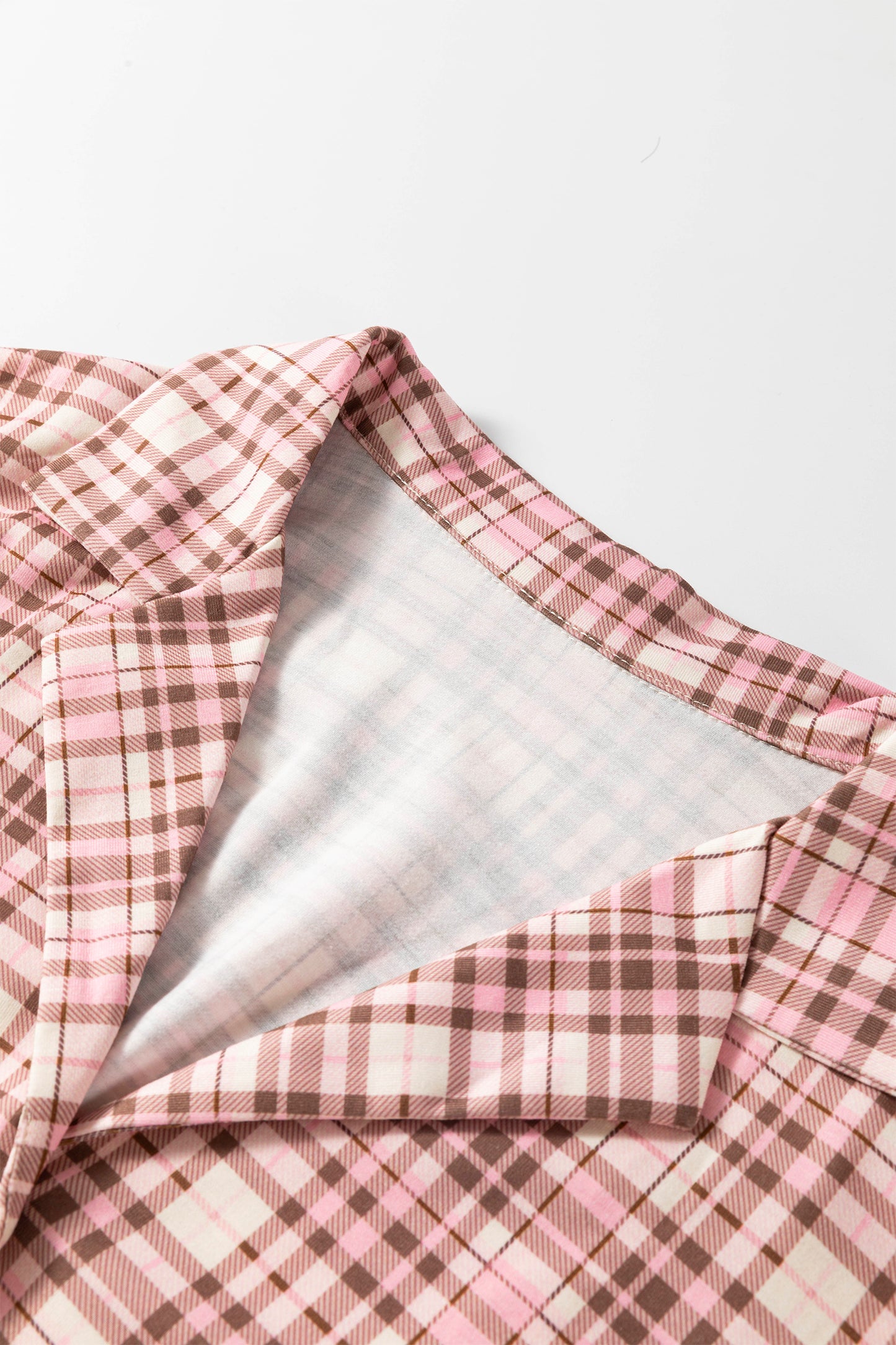 Pink Plaid Patch Pockets Long Sleeve Lounge Set