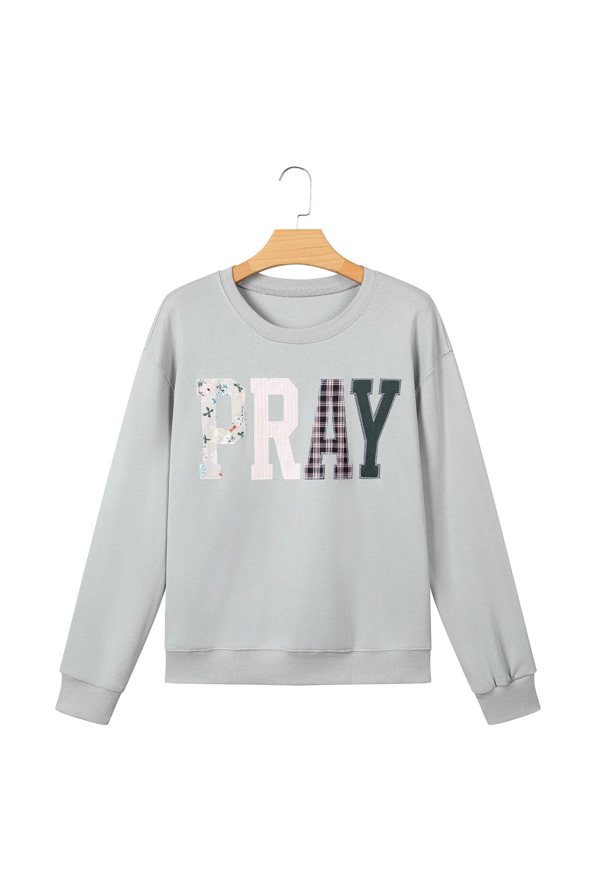 Green Bay Floral Buffalo Plaid Striped Embroidered Patch Western Pullover Sweatshirt