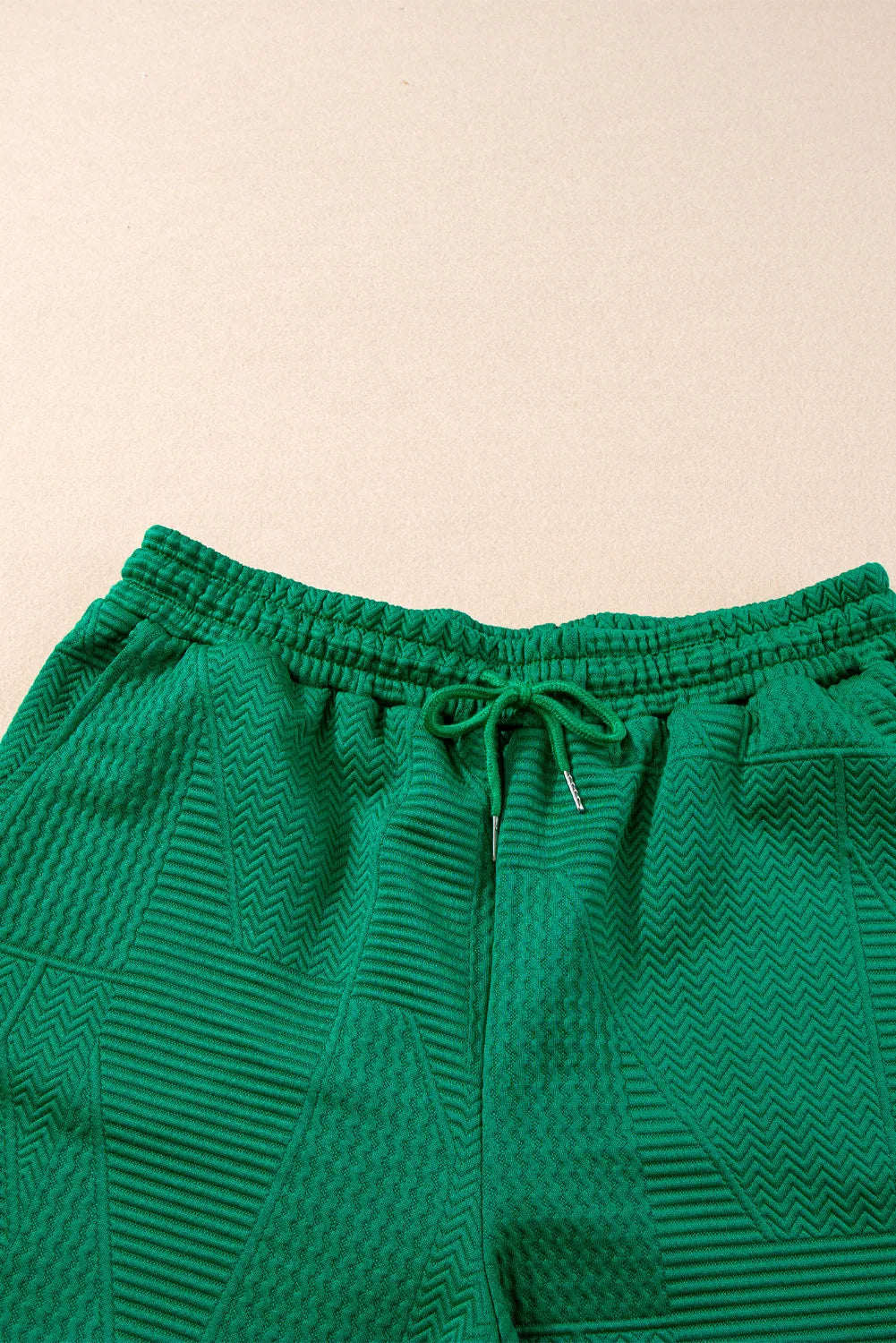 Dark Green Textured Ruffle Split Top and Drawstring Shorts - Chic Meadow Boutique 