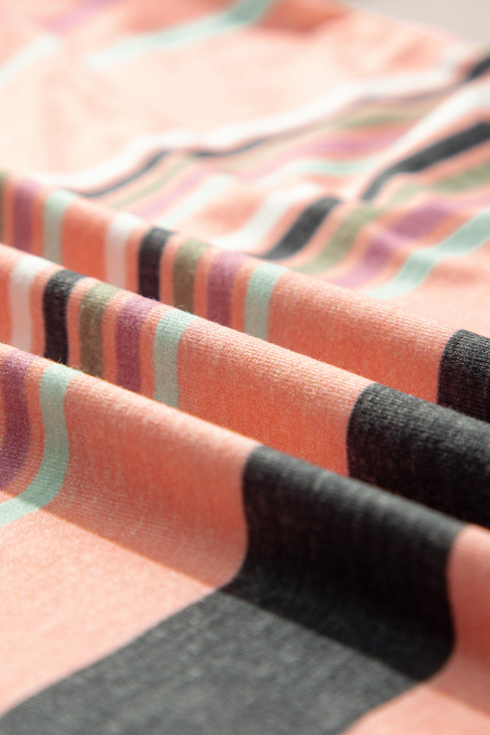 Pink Multicolor Stripes Crew Neck T Shirt