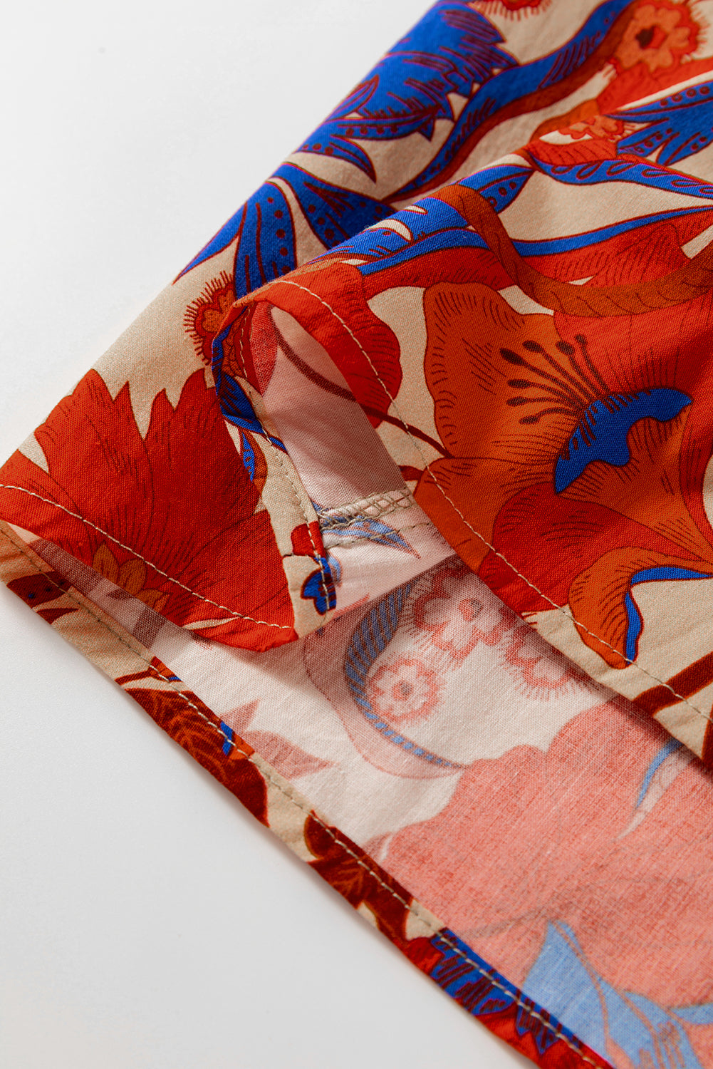 Multicolour Floral Print Square Neck Backless Loose Fit Blouse