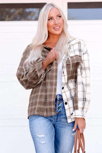 Brown Mixed Plaid Soft Oversized Shirt - Chic Meadow Boutique 