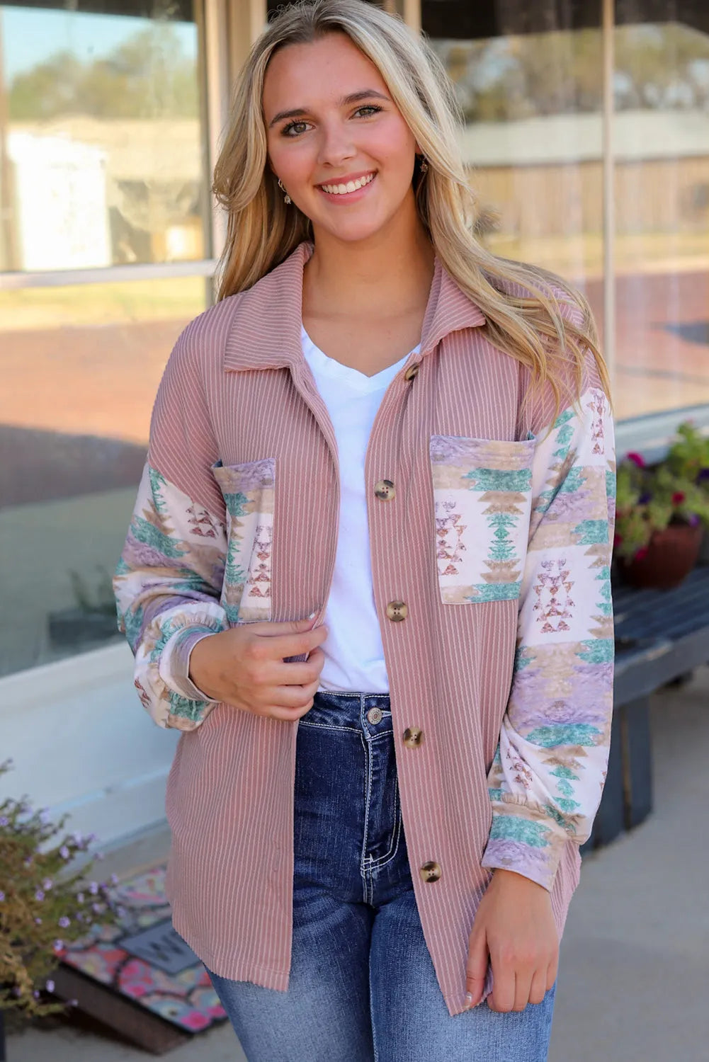 Pink Toltec Corduroy Contrast Shacket - Chic Meadow Boutique 