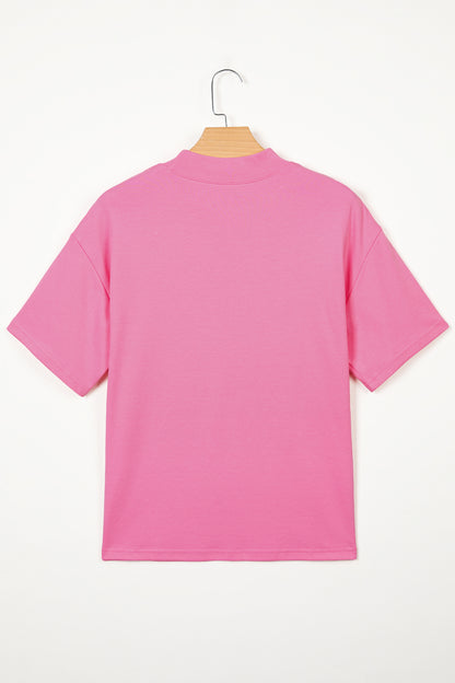 Sachet Pink Solid Color High Neck Oversize Tee