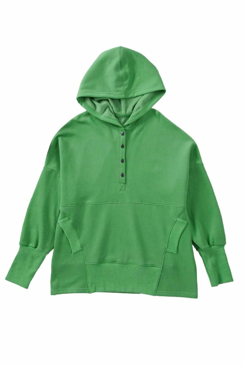 Green Batwing Sleeve Pocketed Henley Hoodie - Chic Meadow Boutique 