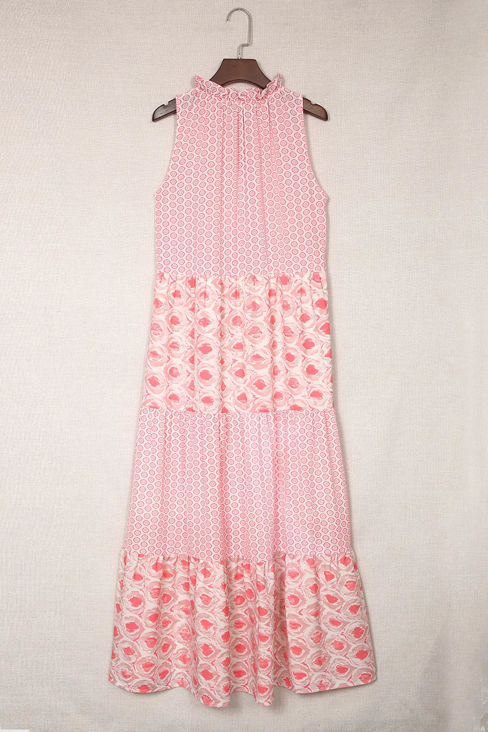 Pink Abstract Print Split Neck Sleeveless Maxi Dress - Chic Meadow Boutique 