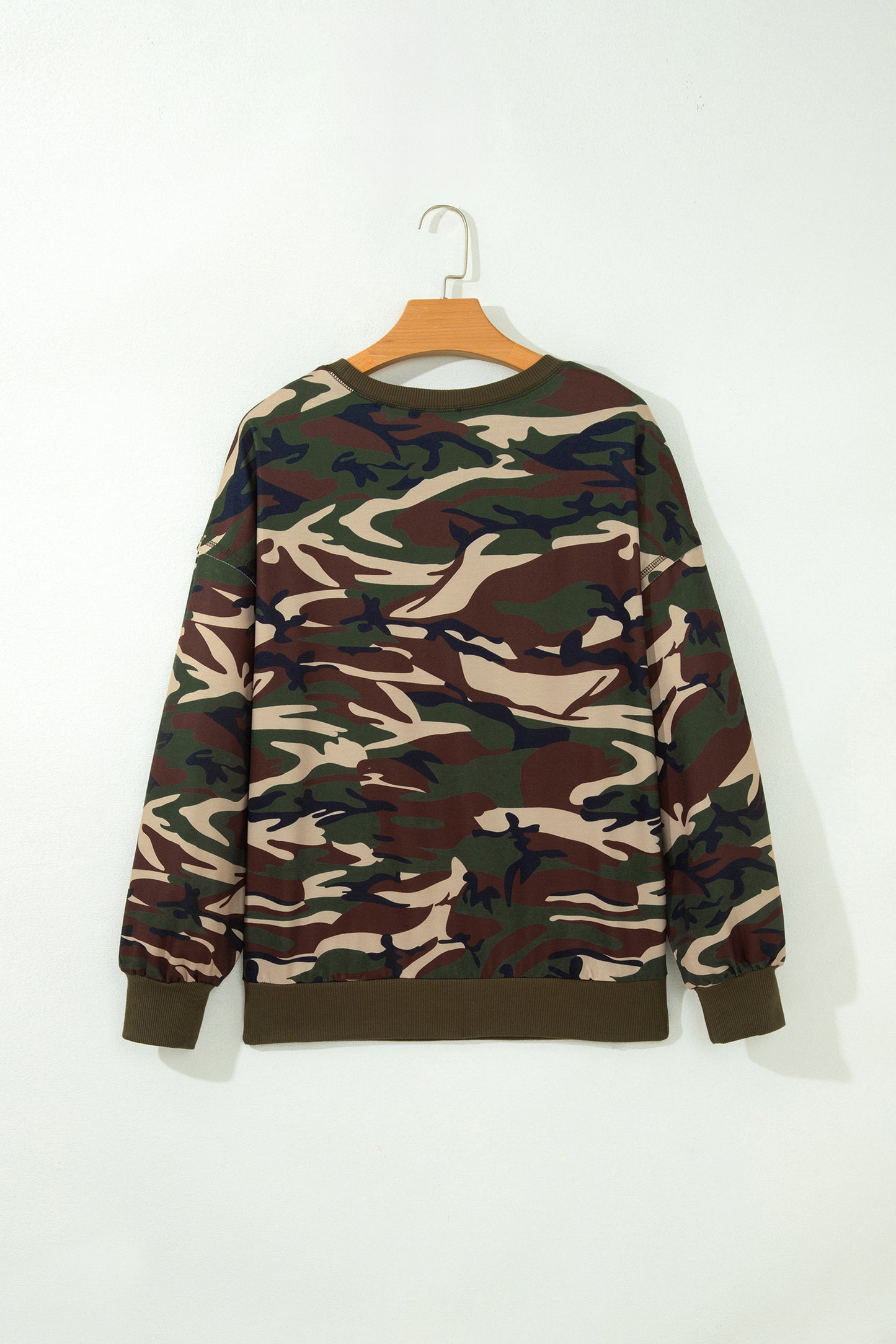 Multicolour Camouflage Print Round Neck Baggy Pullover Sweatshirt
