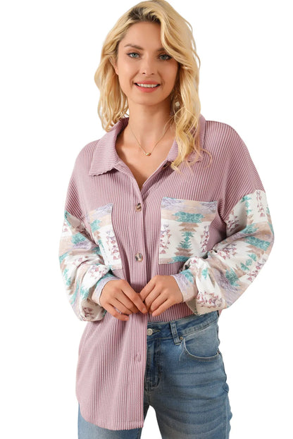 Pink Toltec Corduroy Contrast Shacket - Chic Meadow Boutique 