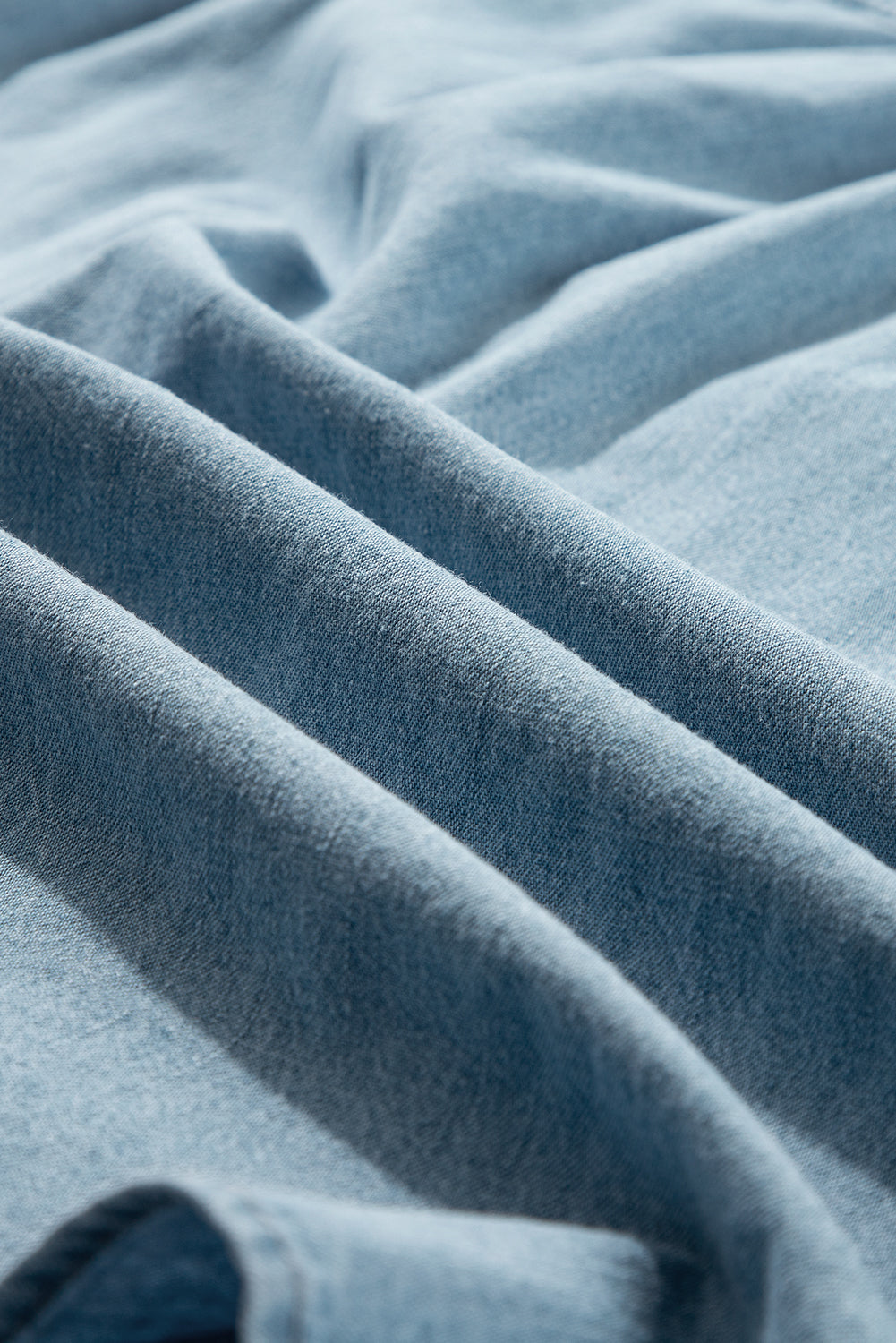 Beau Blue Frilly Ruffle Trim V Neck Chambray Tank Top