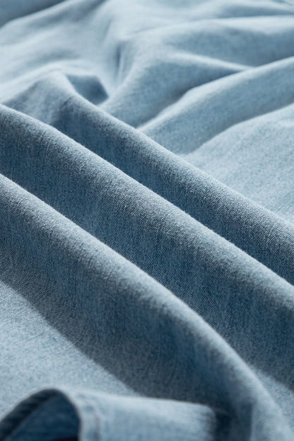 Beau Blue Frilly Ruffle Trim V Neck Chambray Tank Top