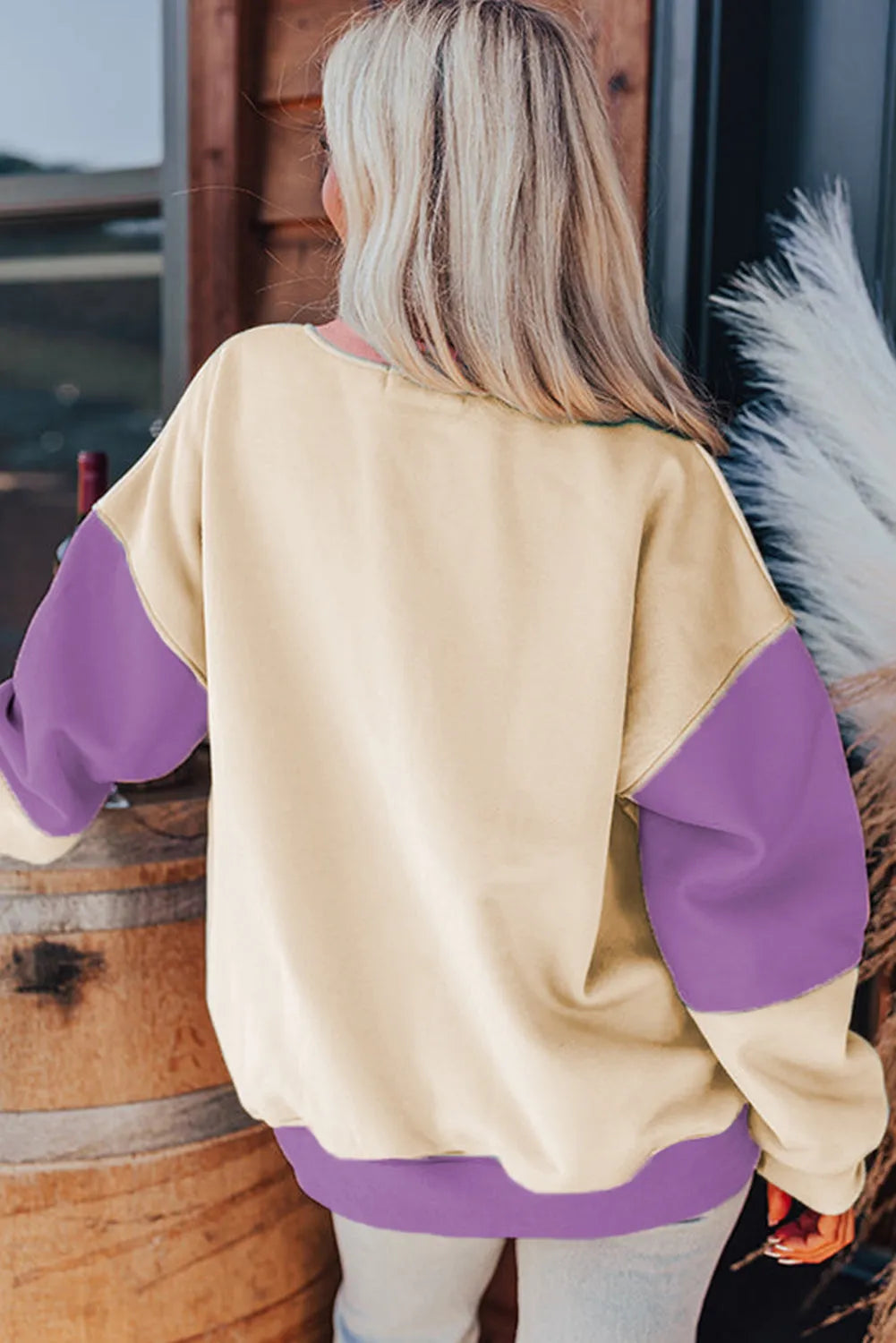 Meadow Mauve Colorblock Patchwork Drop Shoulder Sweatshirt - Chic Meadow Boutique 