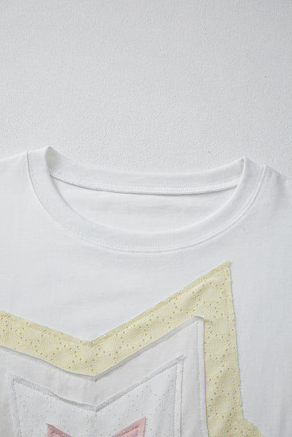 White Star Layered Patched Graphic Drop Shoulder Half Sleeve Loose Tee