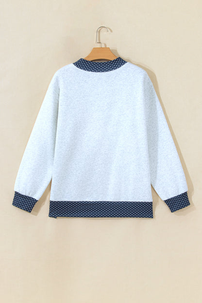Gray Polka Dot Contrast Trim Sweatshirt