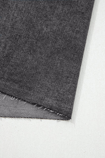 Dark Grey Irregular Distressed Bottom Denim Midi Skirt