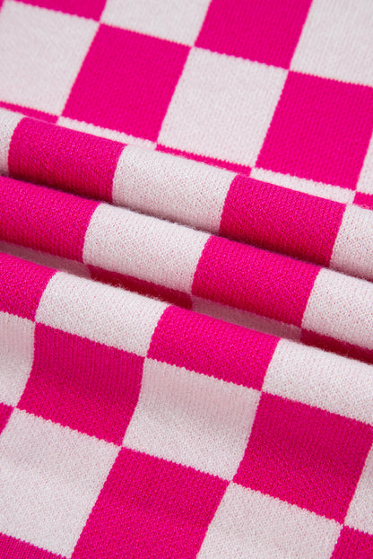 Rose Check Pattern Cap Sleeve Knitted Sweater