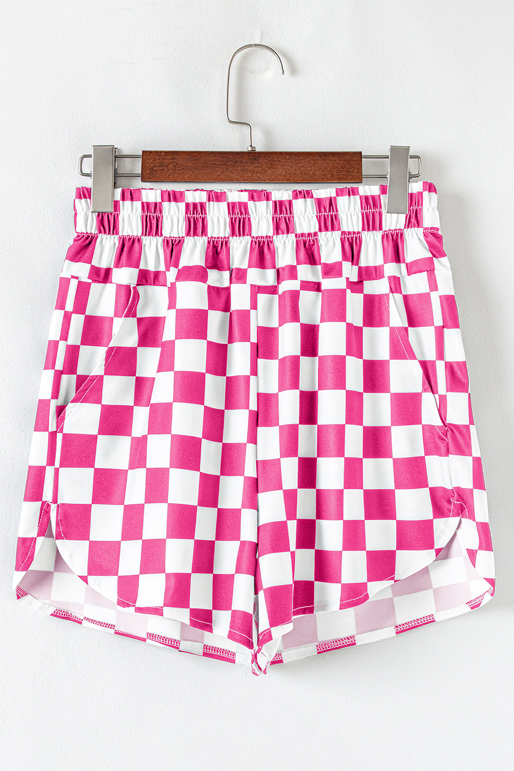 Rose Checkered Print High Waist Casual Shorts