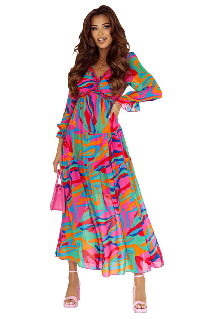 Multicolor Wild Lotus Ruffle Tiered Maxi Dress - Chic Meadow Boutique 