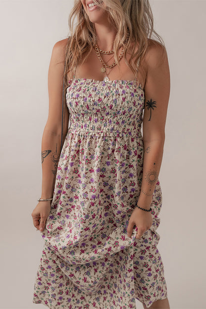 Multicolour Bohemian Ditsy Floral Smocked Fit Flare Sundress