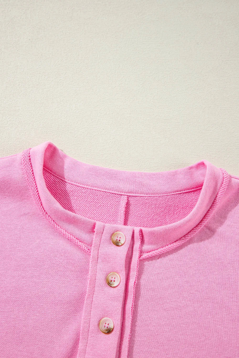 Sachet Pink Solid Color Buttoned Neckline Loose Sweatshirt - Chic Meadow Boutique 