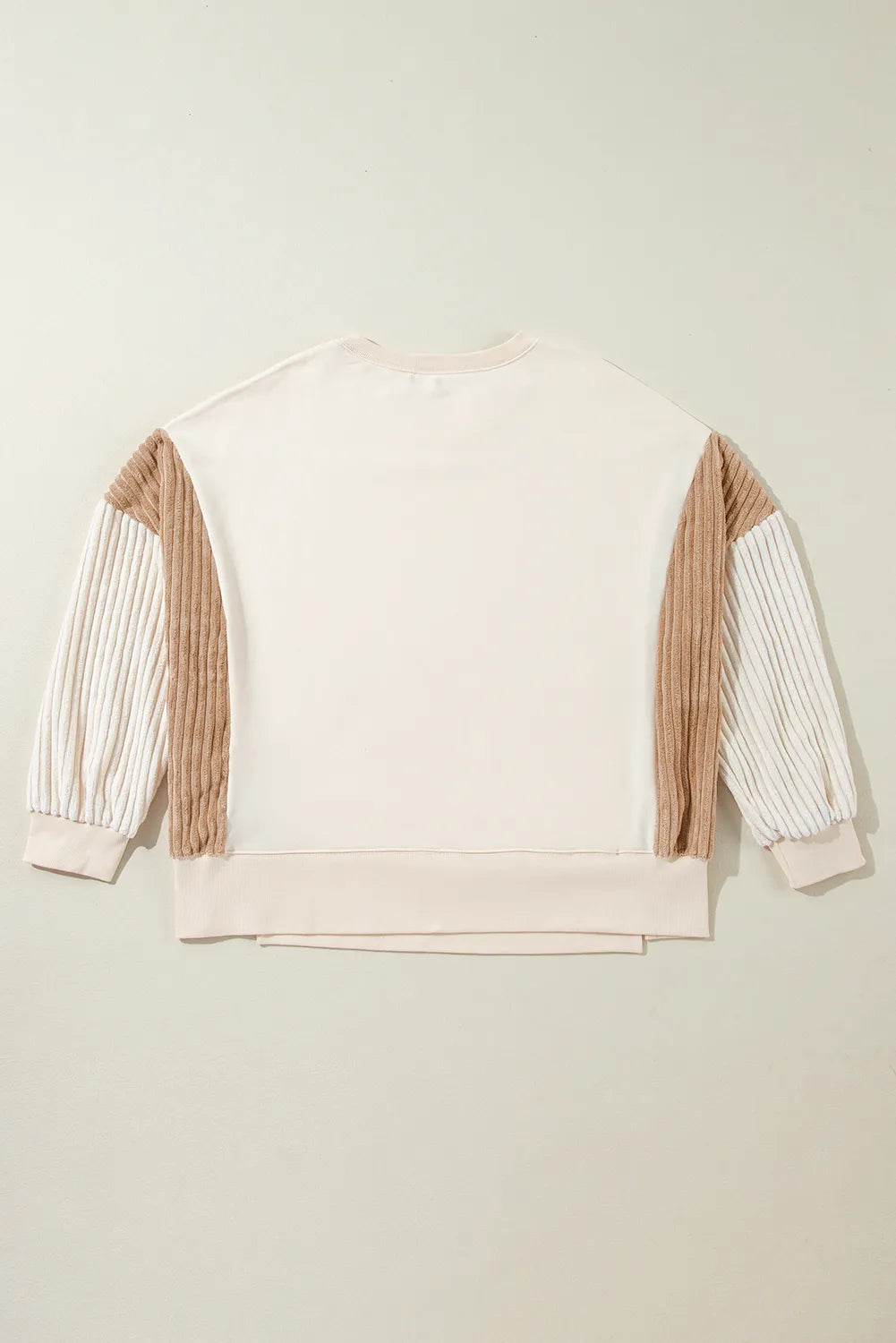 Tops/Sweatshirts & Hoodies Apricot Corduroy Patchwork Drop Shoulder Long Sleeve Sweatshirt