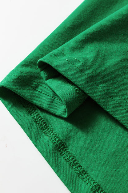 Bright Green Varsity Striped Accent Contrast Crew Neck Long Sleeve T Shirt