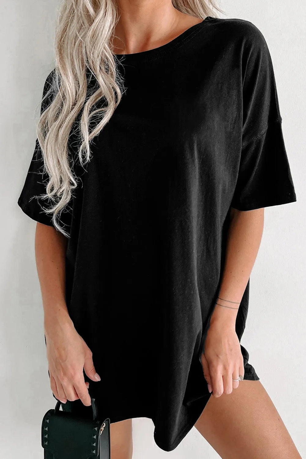 Black Solid Color Round Neck Basic Tunic T Shirt - Chic Meadow Boutique 