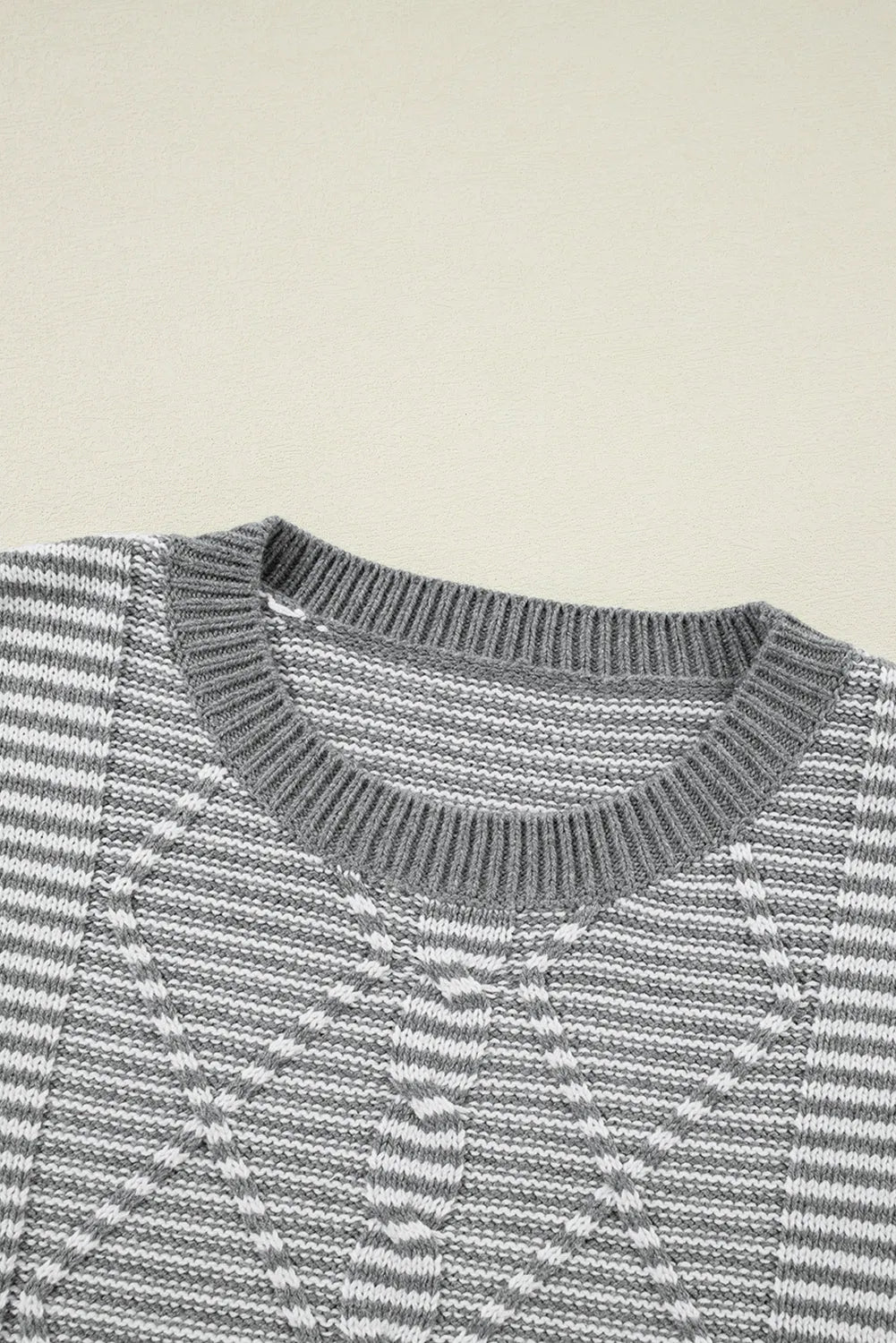 Gray Stripe Geometric Textured Drop Shoulder Sweater - Chic Meadow Boutique 