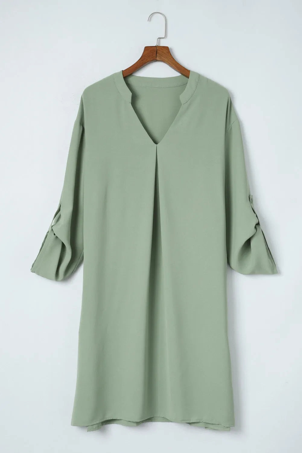 Green Roll-tab Sleeve Flowy Casual Dress - Chic Meadow Boutique 