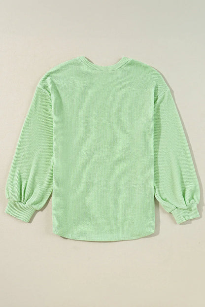 Moonlight Jade Solid Cord Ribbed Drop Shoulder Pullover Top - Chic Meadow Boutique 