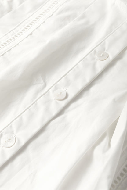 White Solid Color Lace Crochet Eyelets Sleeveless Buttoned Shirt