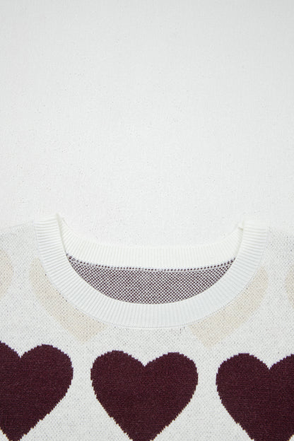 White Valentine Heart Short Sleeve Sweater