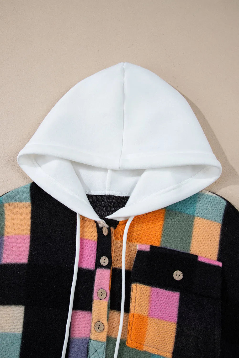 Multicolour Plaid Color Block Flap Pocket Buttoned Hoodie - Chic Meadow Boutique 