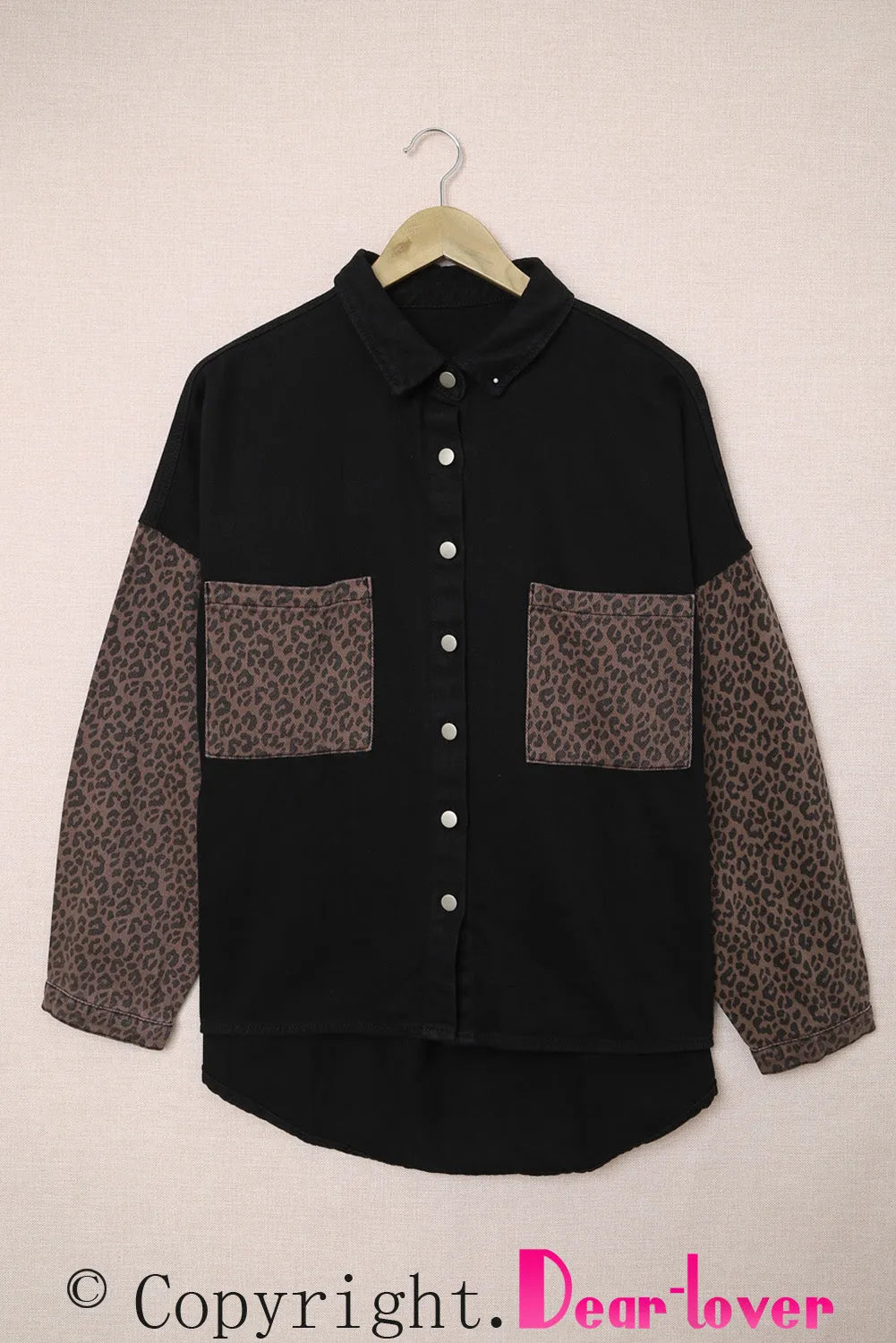 Black Contrast Leopard Denim Jacket - Chic Meadow Boutique 