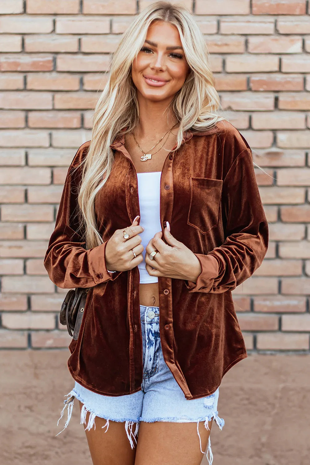 Chestnut Chest Pocket Velvet Shirt - Chic Meadow Boutique 