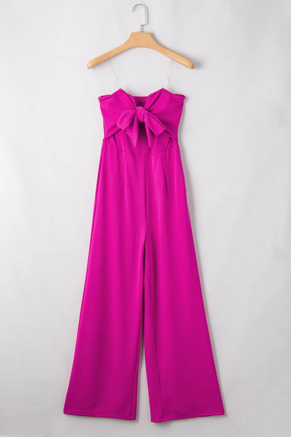 Bright Pink Bowknot Strapless Wide Leg Jumpsuit - Chic Meadow Boutique 