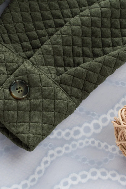 Green Retro Quilted Flap Pocket Button Shacket - Chic Meadow Boutique 